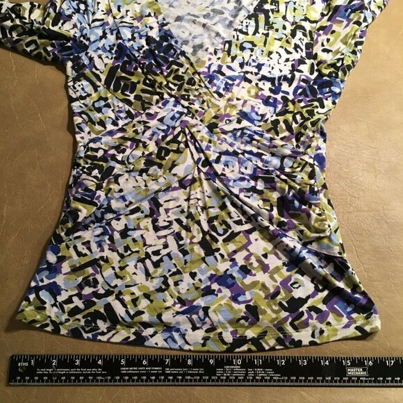 𝅺cable & GAUGE Fitted Pullover Top, Blue/White/Black/Purple print, NWOT, Size S - Picture 6 of 9